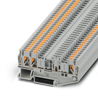 Phoenix Contact Disconnect - Multi-Conductor Terminal Block; PT 2.5-TWIN-TGB ; 16A; 600V; 1-Level; #26 - #12; Push-In Connection; Gray